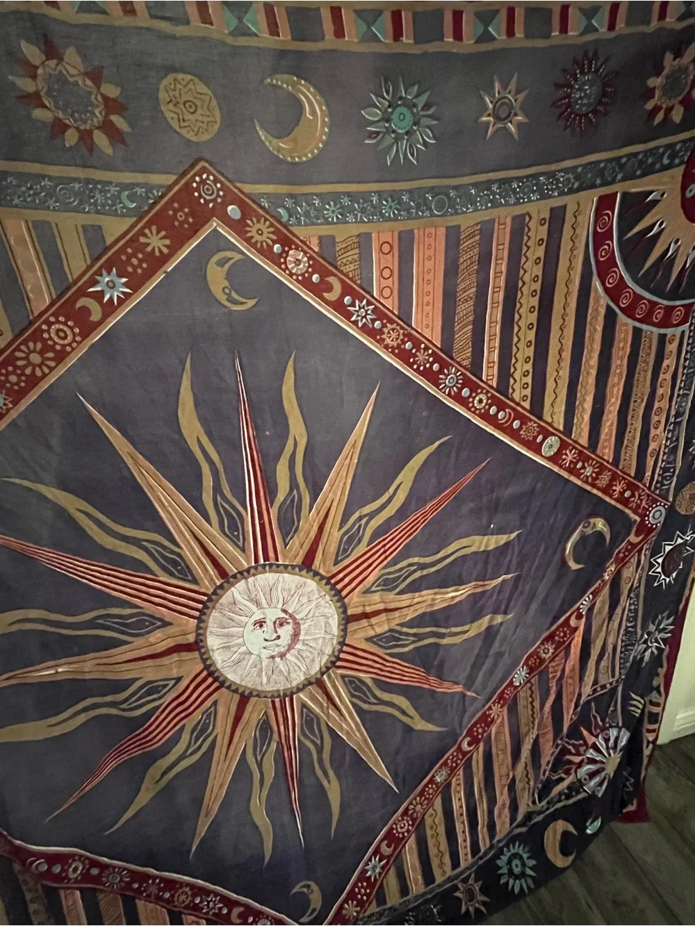 ndia Arts Handwoven Bedspread Tapestry Sun Moon Planets Boho Cotton